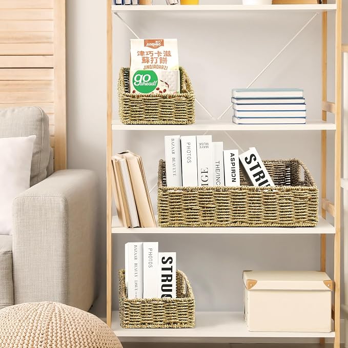 Pantry Baskets Organization, Wicker Storage Basket Green - Image 5