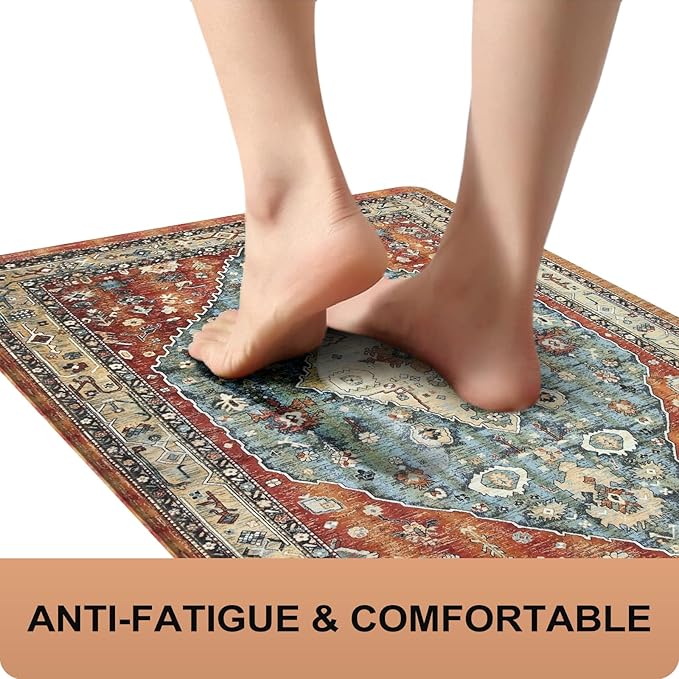 Collive Kitchen Rugs Anti Fatigue Kitchen Runner Mats Cushioned, Comfort Fatigue Mats for Standing, 17”x59” Red Non-Skid Washable Kitchen Floor Mats for Office, Sink, Laundry