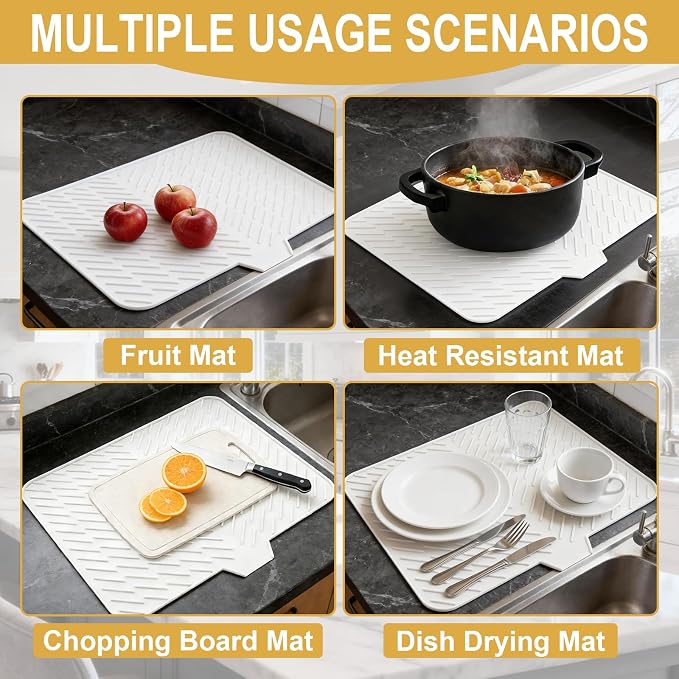Silicone Dish Drying Mat for Kitchen Counter, Hangable & Roll-Up for - Image 5