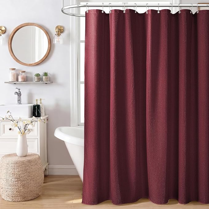 Dynamene Extra Long Waffle Shower Curtain 256 GSM Fabric 72x96 Burgundy - Image 9