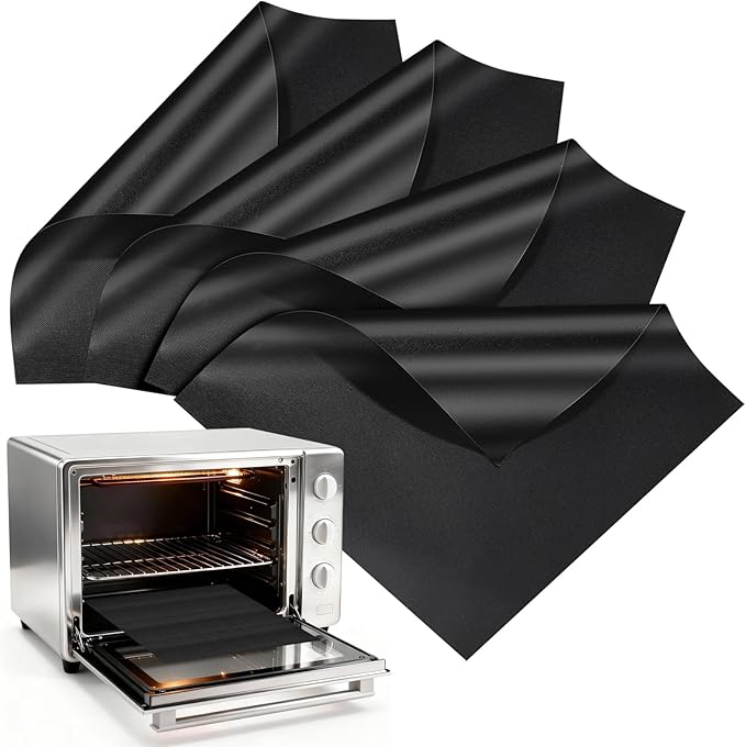 Updated 4 Pack 11.6"x11.6" Toaster Oven Liners for Bottom of Oven, Reusable Non-Stick Heat Resistant Air Fryer Liners, Compatible with Ninja, Breville, Cuisinart, Cosori, Black & Decker, Emeril