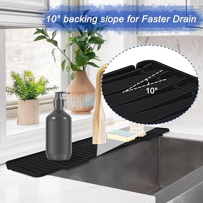 Kitchen Sink Splash Guard, 20 inch Silicone Faucet Guard & Draining Mat - Image 3