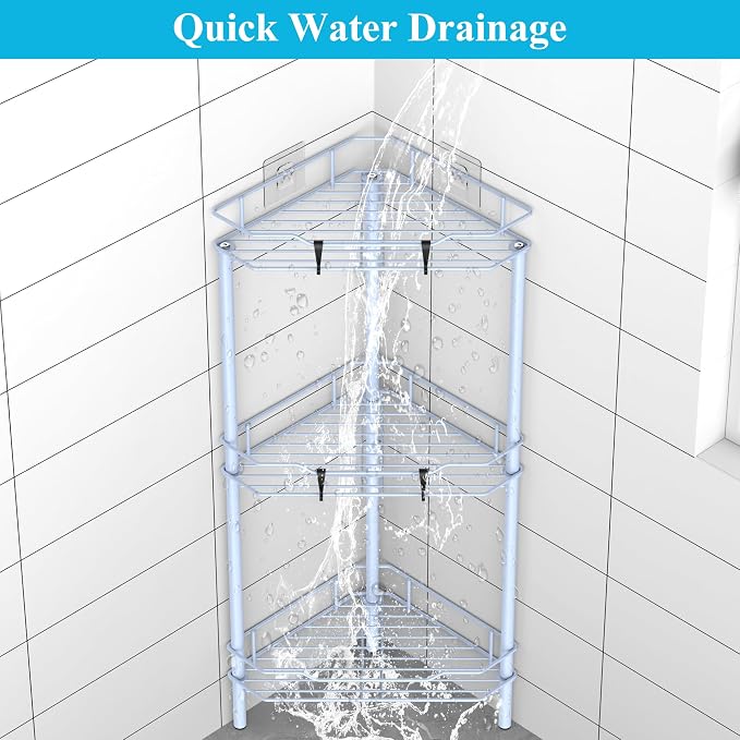 HuggieGems Metal Floor Standing Corner Shower Caddy, 3 Tier - Image 6