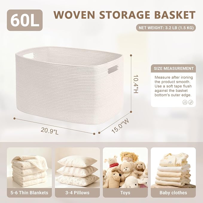 60L Woven Laundry Basket Hamper - Image 2
