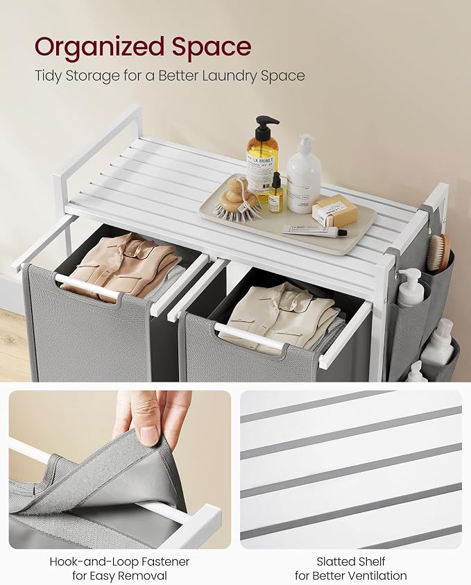 VASAGLE Laundry Hamper with Shelf, 2 Pull-Out Bags, 2 x 12.1 Gallons - Image 4