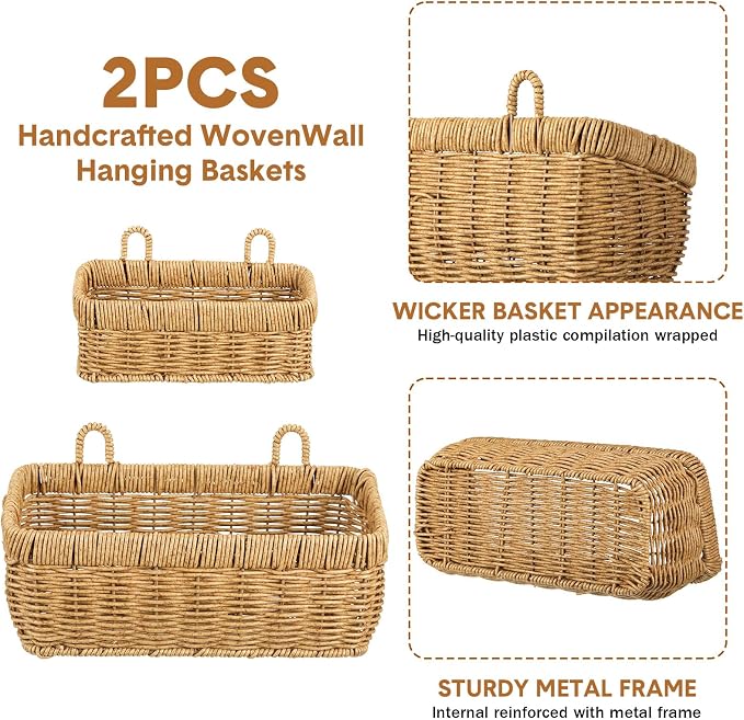 Tioncy 2 Pcs Woven Hanging Wall Baskets - Image 4
