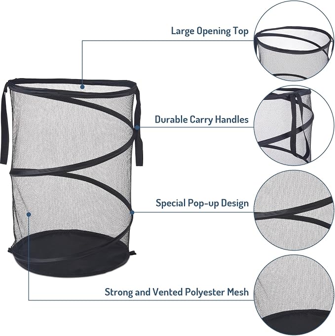Seiritex Mesh Popup Laundry Hamper 115L Foldable Laundry Basket Extra Large - Image 4