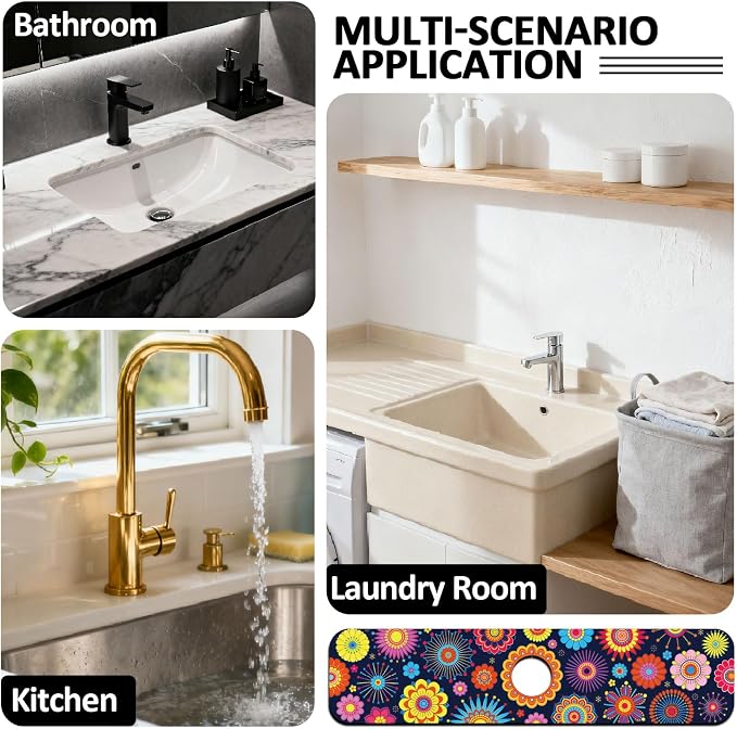 2 Pcs Kitchen Sink Splash Guard Faucet Mat Brilliant Floral Textures Faucet Mat - Image 7