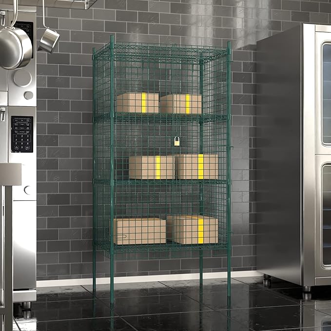 Commercial Grade NSF Listed Metal Wire Mesh Storage Green Epoxy Security Cage Kit 24" x 36" x 74", Perfect for Warehouse, Walk-In Refrigerator, Freezer, Grocery Store, Restaurant