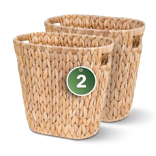 iEGrow 2 Pack Wicker Trash Can, Wicker Waste Basket by iEGrow
