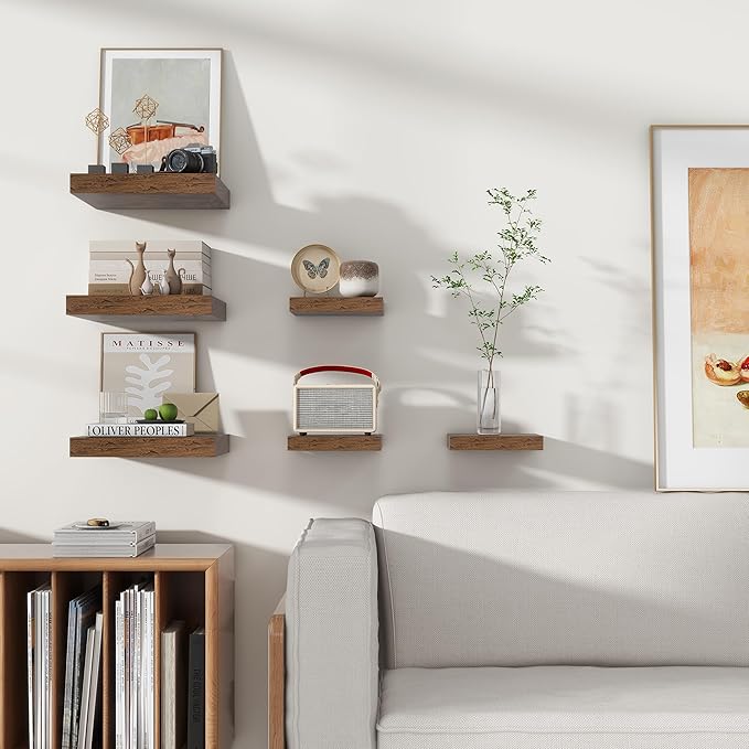 Square Floating Shelves for Wall 12"W x 12"D x 1.4"H, Engineered Wood Wall Shelves with Invisible Brackets for Living Room Bedroom Bathroom Office Kitchen Storage Decor, Rustic Brown Finish, Set of 3