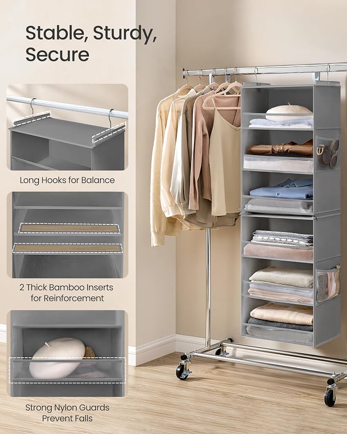SONGMICS Widended Hanging Closet Organizer and Storage, Separable | Foldable - Image 5