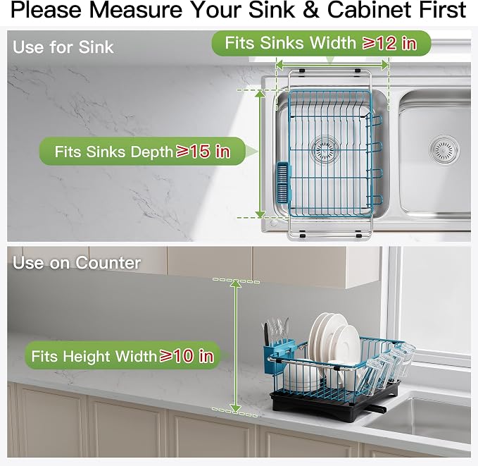 JASIWAY Blue Dish Drying Rack in Sink - Image 3