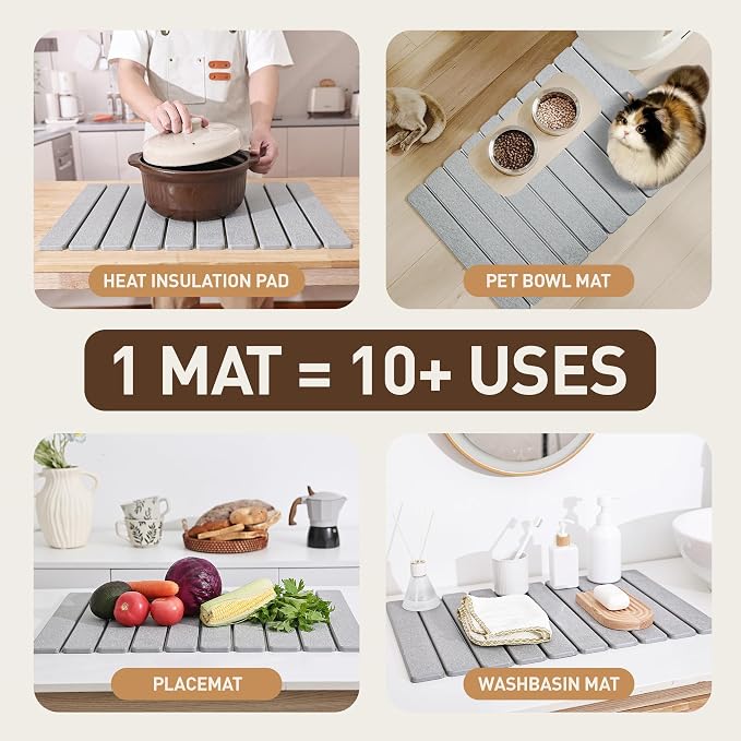 Large Stone Drying Mat for Kitchen Counter 24x16 Inch, Diatomaceous Earth Super - Image 7