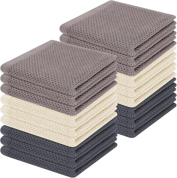 Homaxy 100% Cotton Waffle Weave Kitchen Dish Cloths 18-Pack, Mixed Color | 12 x by Homaxy