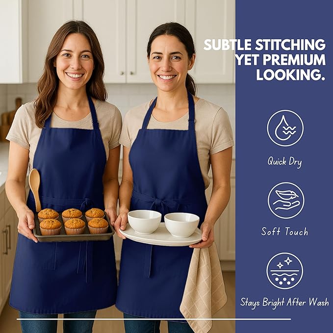 Native Fab Kitchen Apron 2 Pack - 100% Cotton Adjustable, Durable Apron with Pockets, Perfect for Cooking, Baking, Grilling
