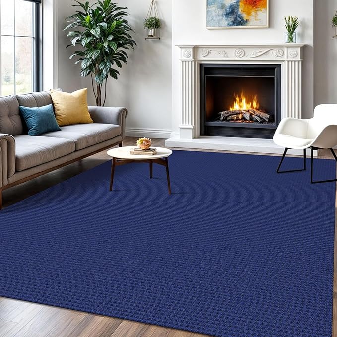IOHOUZE Washable Area Rug 6x9 Non Slip Rugs for Living Room, Dining Room Rugs Bedroom Rug, Woven Braided Indoor Floor Carpet for Living Room Nursery Office, Royal Blue/Navy