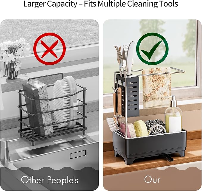 MOUKABAL 2-Tier Sponge Holder for Kitchen Sink, Sink Caddy Organizer Black - Image 4