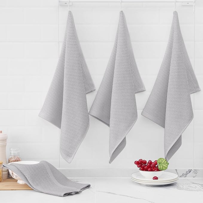 Homaxy 100% Cotton Oversized Waffle Weave Kitchen Towels 4-Pack, Light Gray | - Image 6