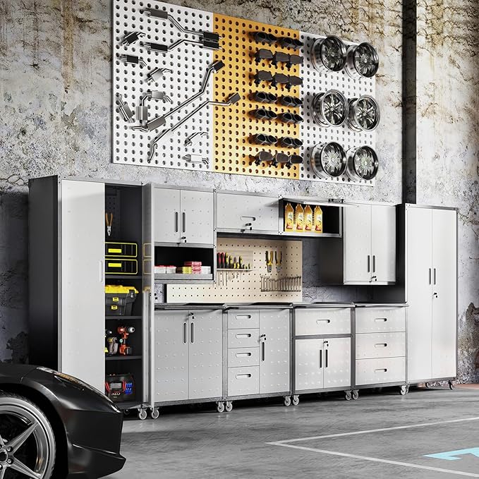 Metal Garage Cabinet on Wheels, Heavy Duty Steel Rolling Tool Cabinets with Drawers, Mobile Tool Cart Garage Storage Cabinets for Warehouse Basement, Assembly Required