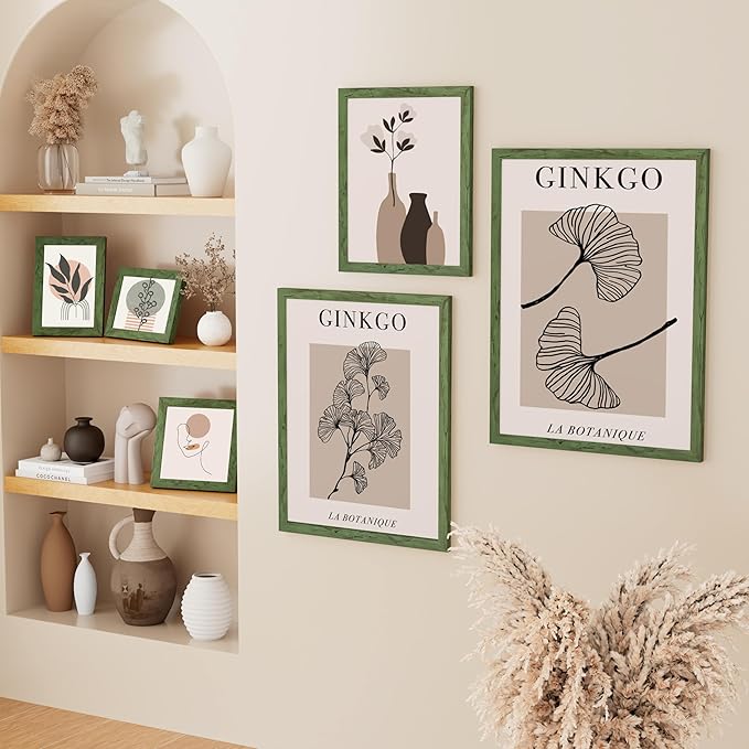 Vittanly 12x16 Picture Frame, Solid Wood Frame with Plexiglass, Includes 8.5x11 Mat, Wall Hanging for Photos, Home Decor, Rustic Green, 1 Pack