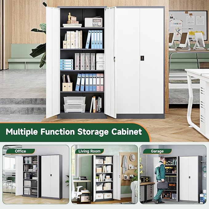 Letaya Metal Garage Storage Cabinets with Lock Door and Adjustable Shelves, Steel Tool Cabinets for Home,Office,Warehouse Organisieren (Gery White, 72" H)