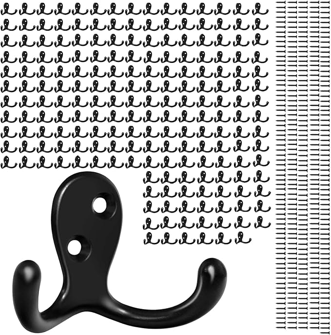 Homanu 180 Pack Coat Hooks, Heavy Duty Double Prong Coat Hooks Wall Mounted by Homanu