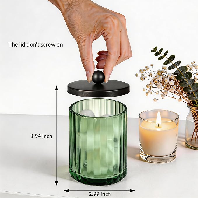 Amolliar Green Glass Apothecary Jar, Qtip Holder - Image 5