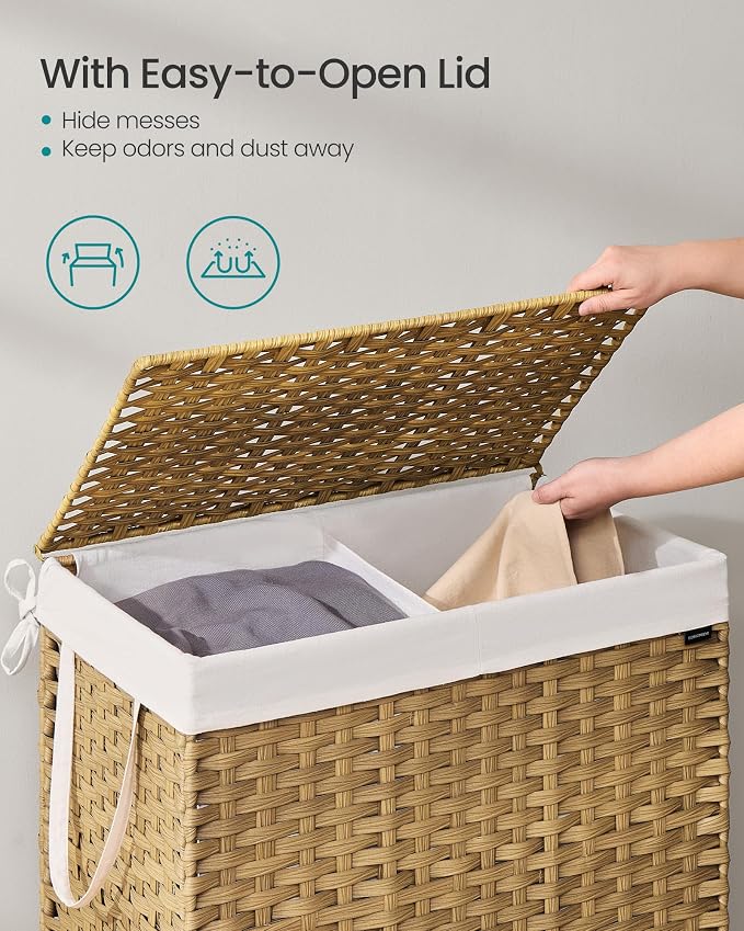 SONGMICS Laundry Hamper with Lid, 43.2Gal Synthetic Rattan - Image 3