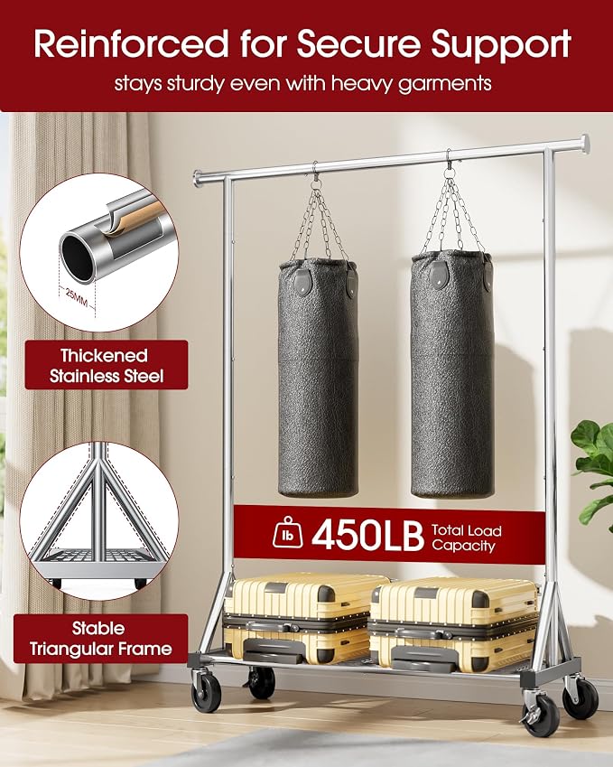 Sakugi Heavy Duty Stainless Steel Rolling Clothes Rack - Image 3