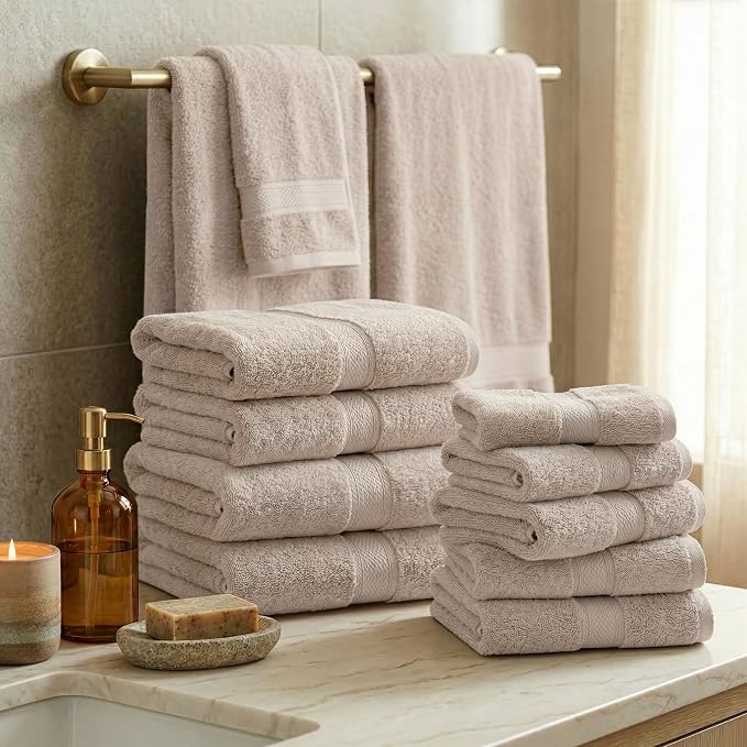 SUPERIOR Egyptian Cotton Ultra Plush & Absorbent, 12 Piece Set, Stone | - Image 2