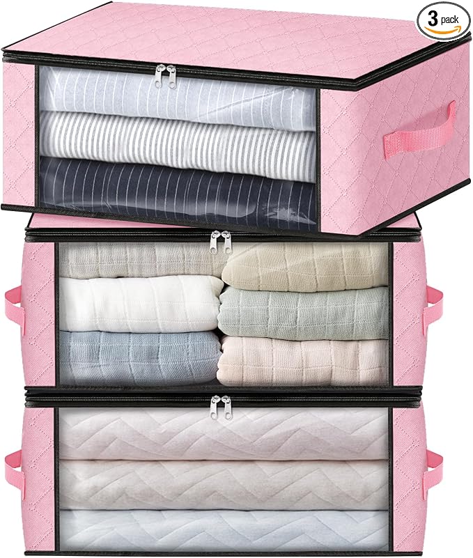 HomeHacks 3-Pack Clothes Organizer Storage Bags, 35L Storage Bins, Reinforced by HomeHacks