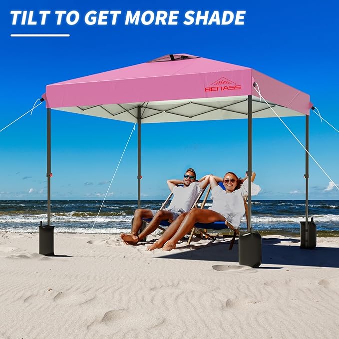 10x10 Pop Up Canopy, Easy Up Canopy Tent, Heavy Duty Tents for Parties, One Person Set Up Event Tent, Pink