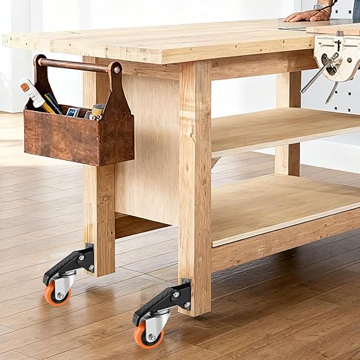 Caster Wheels, 3 Inch Workbench Casters Set of 4 Heavy Duty - 800 Lbs Capacity Retractable Swivel Castors with No Noise Polyurethane Wheels, Easy to Install for Tables Legs, Work Bench & Tool Carts