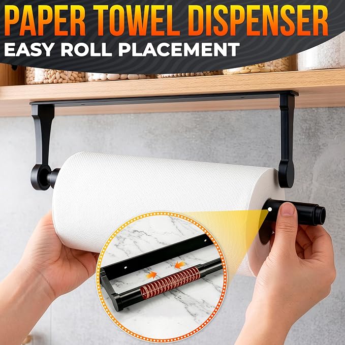 Black Paper Towel Holder Under Cabinet, Space-Saving - Image 6