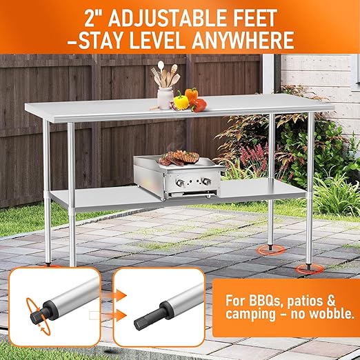 Stainless Steel Table for Food Prep & Work 30 x 60 inches Utility Table with Adjustable Undershelf, Commercial Workstation in Kitchen, Garage, Outdoor BBQ