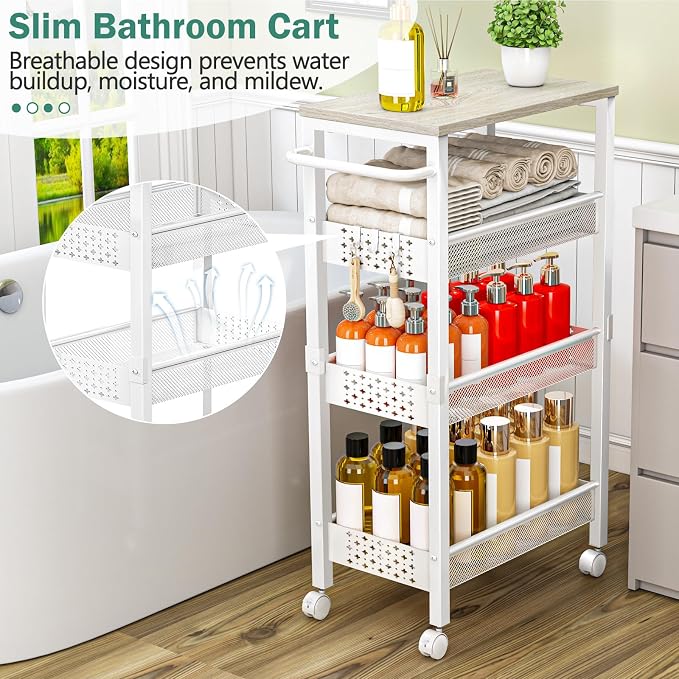 Vivihomety 4-Tier Laundry Utility Rolling Storage Cart - Image 3
