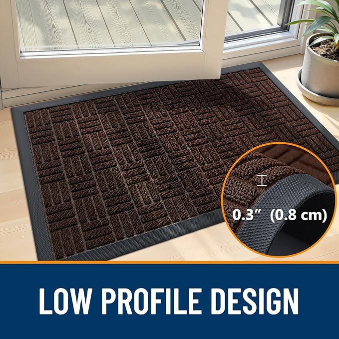 OLANLY Front Door Mat Outside Entrance 47x23, Absorbent, Heavy Duty Sturdy Natural Rubber Doormat Indoor Outdoor, Stain and Fade Resistant, Non-Slip Backing Low Profile Floor Mat for Entryway, Brown