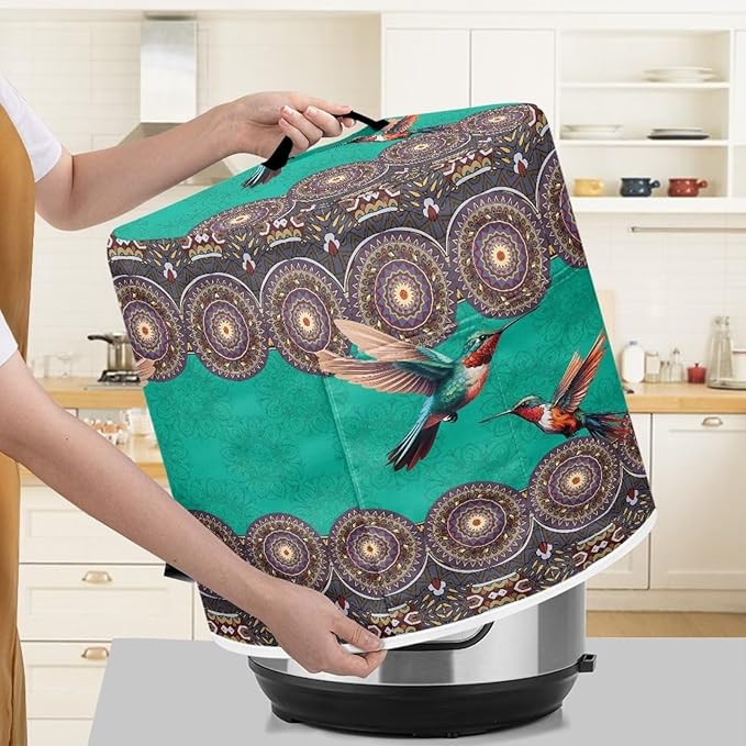 Xoenoiee Boho Mandala Hummingbird Print Kitchen Appliance Dust Cover with Pockets, Electric Pressure Cooker Cover Compatible with Rice Cooker Cover Air Fryer Cover, for 3 Quart