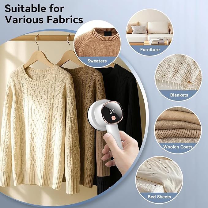 Rechargeable Fabric Shaver, 6-Leaf Blades, LED Display, 3 Speeds | Portable - Image 9