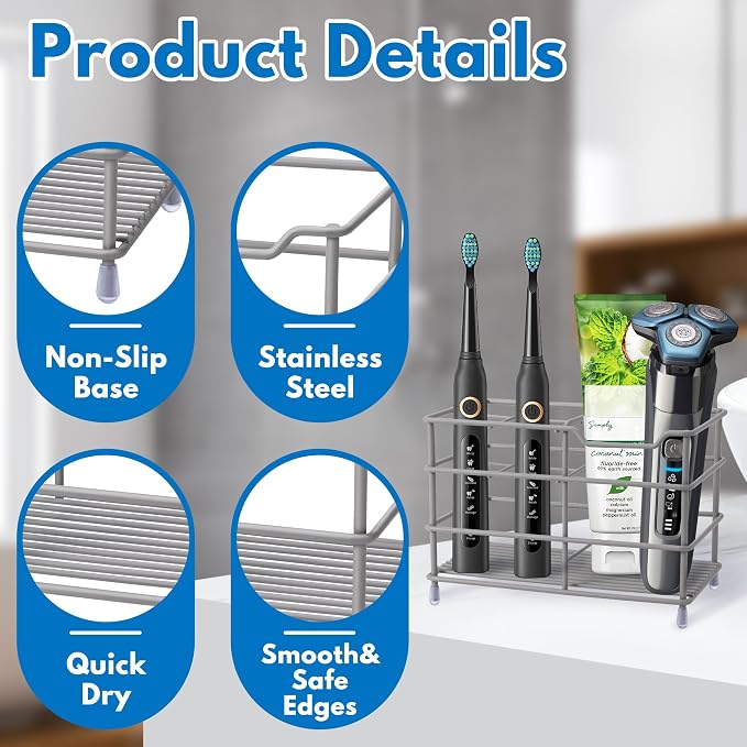 Electric Toothbrush Holders for Bathrooms 304 Stainless Steel Quick Drying | - Image 7
