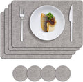 MOSAYT Placemats Set of 4, Heat Resistant Vinyl Place Mats with Coasters, 100% Waterproof Wipeable Washable Faux Leather Table Mats for Kitchen Dining Party Outdoor, 12" x 17", Light Grey