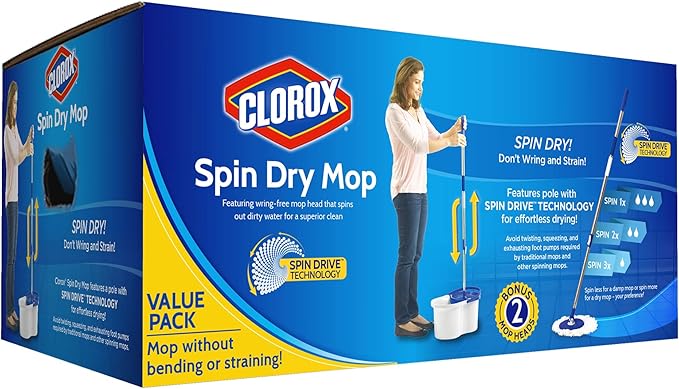 Clorox Microfiber Spin Dry Microfiber Mop and Bucket System, Blue/White