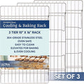 Ultra Cuisine Heavy Duty 3 Tiers Stackable, 16" x 10" Cooling Rack for Cooking and Baking - Professional Grade Premium 100% Stainless Steel Baking Rack & Wire Cooling Mesh - Dishwasher Safe - Pack 3