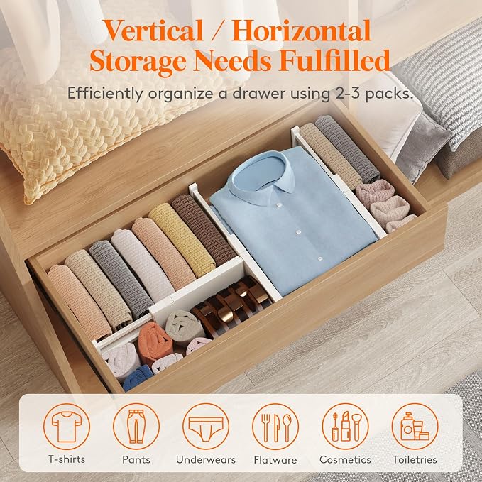 Lifewit 4" High Upgrade Drawer Divider, Adjustable Drawer Organizer Clothes | - Image 5