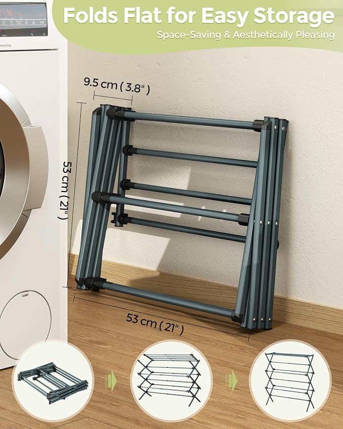 3-Tier Foldable Clothes Drying Rack, 37.6" H, Tool-free Assembly, Extendable - Image 5