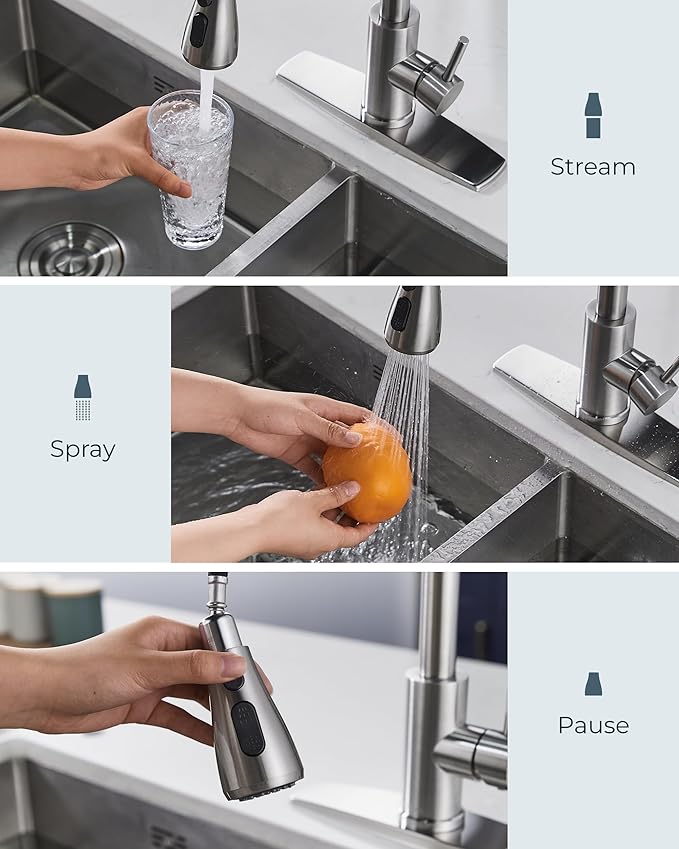 FORIOUS Kitchen Faucet with Soap Dispenser, Single Handle, Brushed Nickel | - Image 3