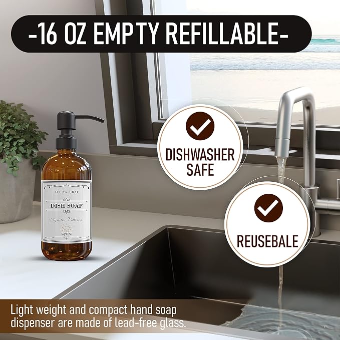 Sunrise Premium Amber Glass Soap Dispenser Matte Black - Image 2