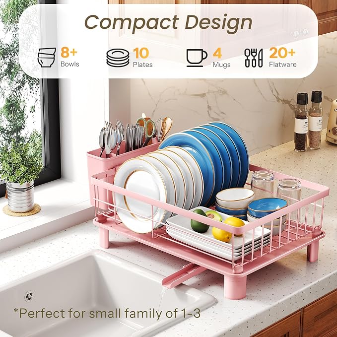 SNTD Dish Drying Rack for Small Kitchen Counter, Rotating Spout & Angled - Image 3