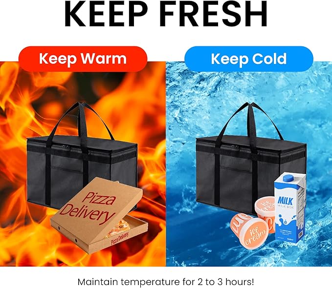 NZ home Insulated Bags for Food Delivery (2XL) Grocery Shopping Cooler Bag, Pizza Delivery, Hot & Cold Catering Tote, Reusable, Foldable & Heavy Duty (Green)